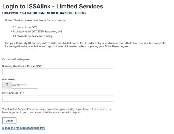 Login Limited Services ISSAlink